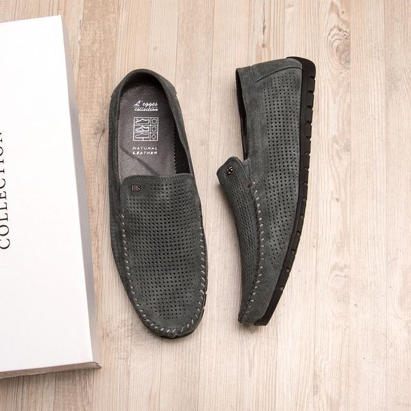 Мужские летние кожаные мокасины Legges Graphite перфорация 80 сер/з фото